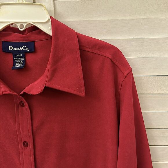 Denim&Co Shacket Red Size Large Long Sleeve - Picture 9 of 12